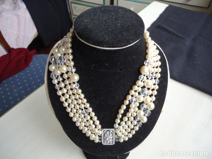 Antig&uuml;edades: COLLAR DE CINCO VUELTAS DE PERLAS Y CRISTAL - Foto 1