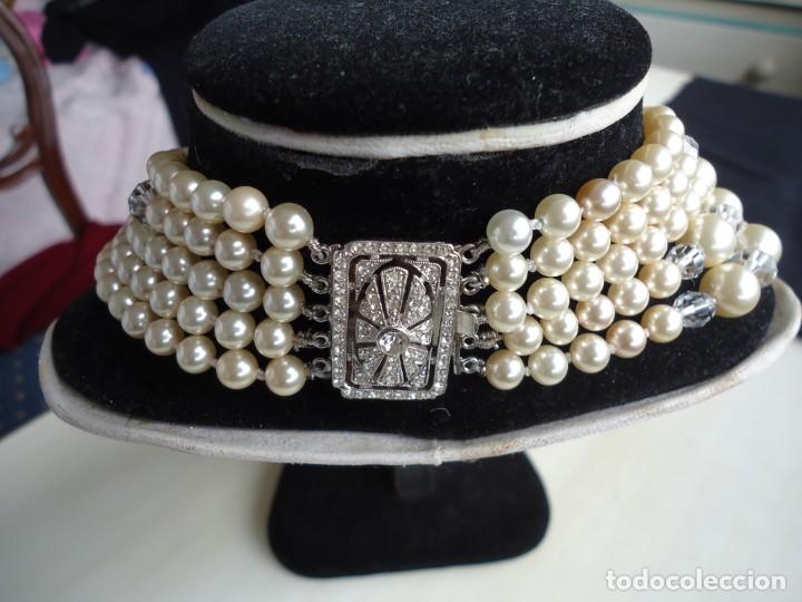 Antig&uuml;edades: COLLAR DE CINCO VUELTAS DE PERLAS Y CRISTAL - Foto 2