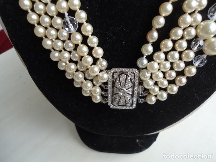 Antig&uuml;edades: COLLAR DE CINCO VUELTAS DE PERLAS Y CRISTAL - Foto 4