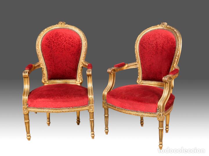 Antig&uuml;edades: SOFA Y DOS SILLONES EN MADERA DORADA - Foto 3