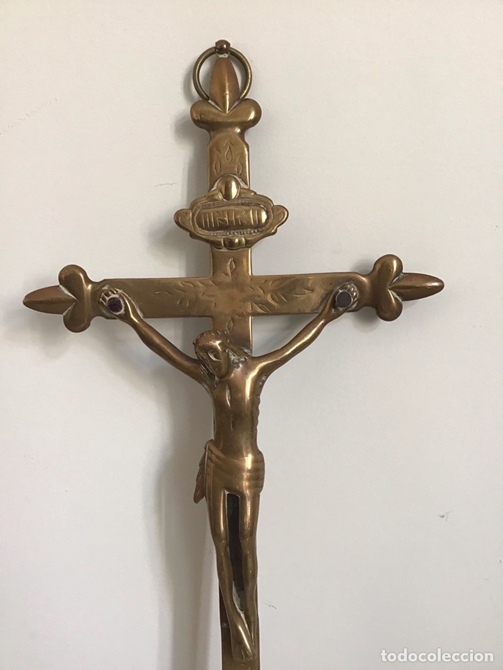Antig&uuml;edades: Crucifijo antiguo de bronce - Foto 4