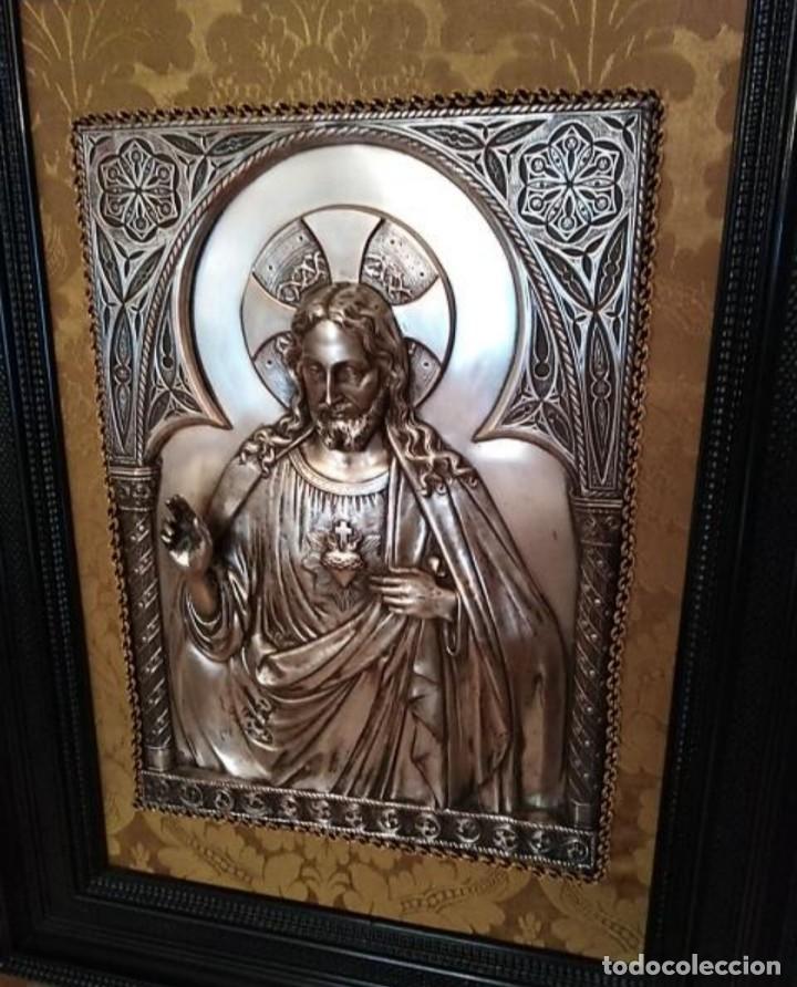 Antig&uuml;edades: Antig&uuml;o cuadro de sagrado coraz&oacute;n - Foto 3