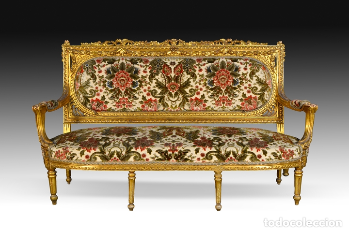 Antig&uuml;edades: SOFA Y 2 SILLONES EN MADERA DORADA - Foto 2