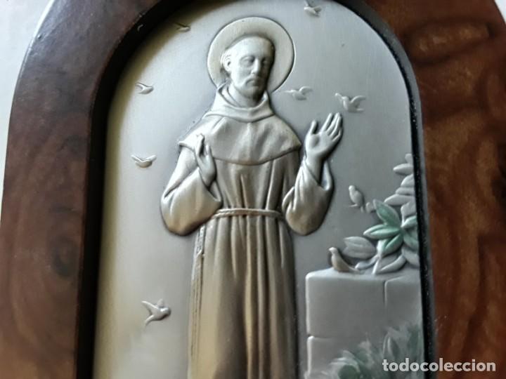 Antig&uuml;edades: Placa devocional de plata y madera de San Francisco. Italy - Foto 4