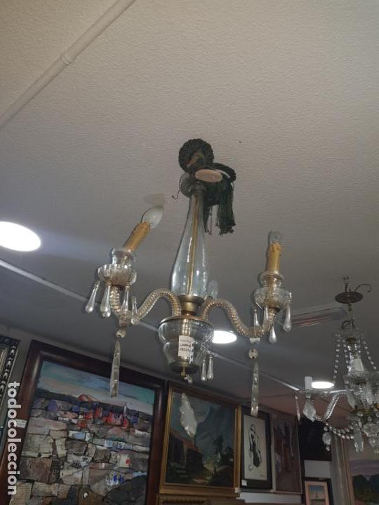 Antiquit&auml;ten: LAMPARA DE CRISTAL DE ROCA DE TRES BRAZOS VINTAGE