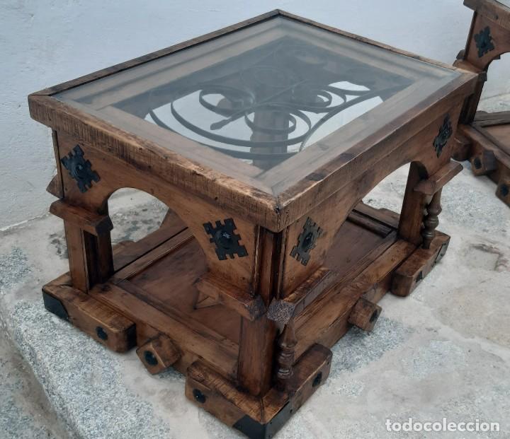 Antig&uuml;edades: Mesa de madera,forja y cristal - Foto 2