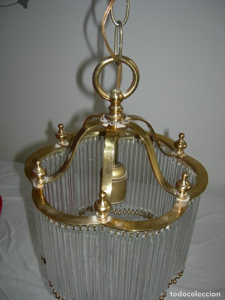 Antig&uuml;edades: L&aacute;mpara de techo de bronce y barritas de cristal. - Foto 10