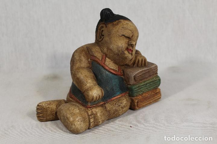 Antig&uuml;edades: buda dormido tallado en madera - Foto 4