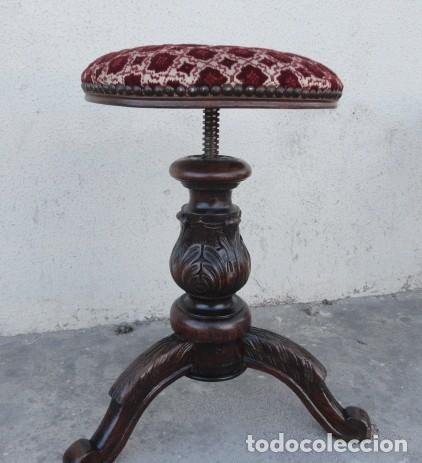 Antig&uuml;edades: Taburete de piano antiguo tallado, elevable , madera  de palosanto - Foto 5