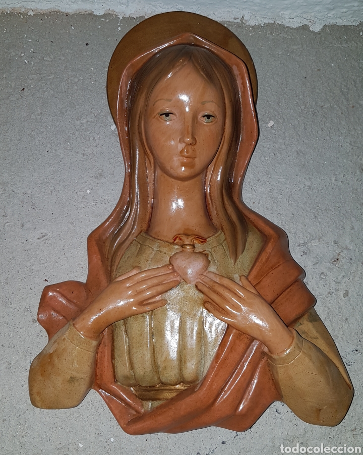 Antig&uuml;edades: Antigua imagen Virgen sagrado coraz&oacute;n - Foto 1