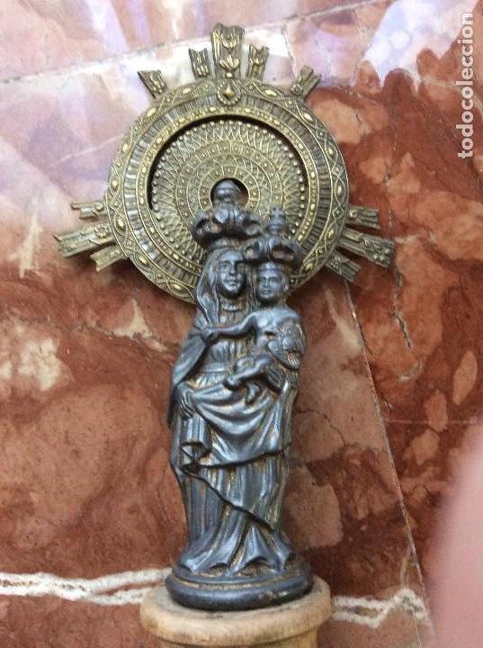 Antigüedades: Virgen del Pilar antigua con peana de madera 30cm. - Foto 2 - 165857614