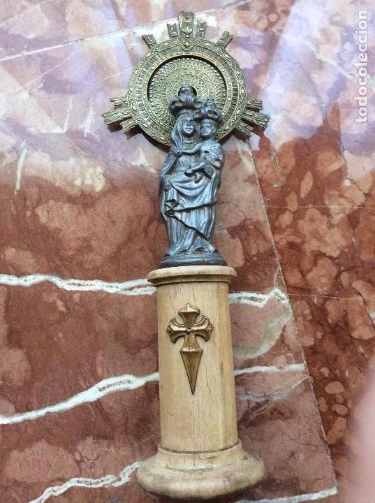 Antigüedades: Virgen del Pilar antigua con peana de madera 30cm. - Foto 1 - 165857614
