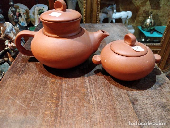 Oggetti Antichi: Juego de tetera y azucarero de barro