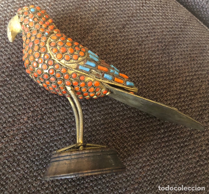 Antig&uuml;edades: Antiguo p&aacute;jaro chino, en metal y esmalte - Foto 3