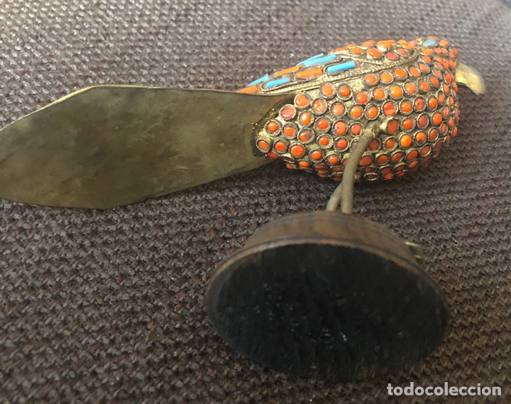 Antig&uuml;edades: Antiguo p&aacute;jaro chino, en metal y esmalte - Foto 4