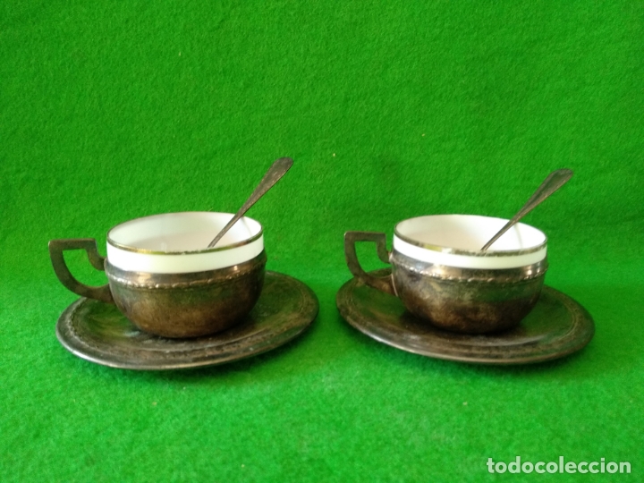 Antig&uuml;edades: TAZAS EN ALPACA Y CRISTAL - Foto 1