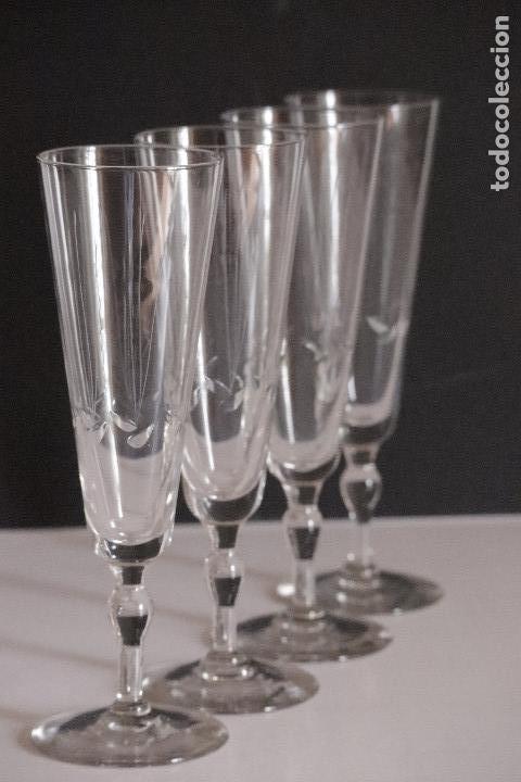 Antig&uuml;edades: 4 COPAS CAVA CRISTAL. TALLADAS A MANO - Foto 2