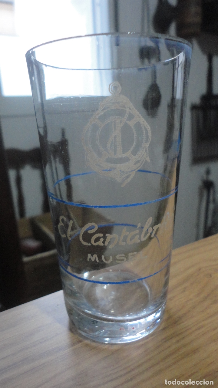 Antiquit&eacute;s: ANTIGUO VASO PUBLICITARIO.EL CANTABRICO.MUSEL.GIJON A&Ntilde;OS 50?