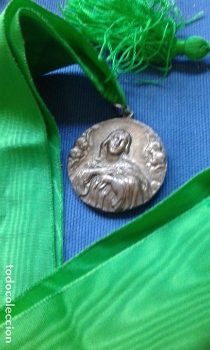 Antig&uuml;edades: MEDALLA CON CINTA Y BORLON DE SAN FRANCISCO JAVIER Y LA INMACULADA CONCEPCION - Foto 2