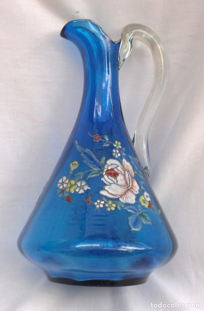 Antig&uuml;edades: botella azul con flores de esmaltes - Foto 1