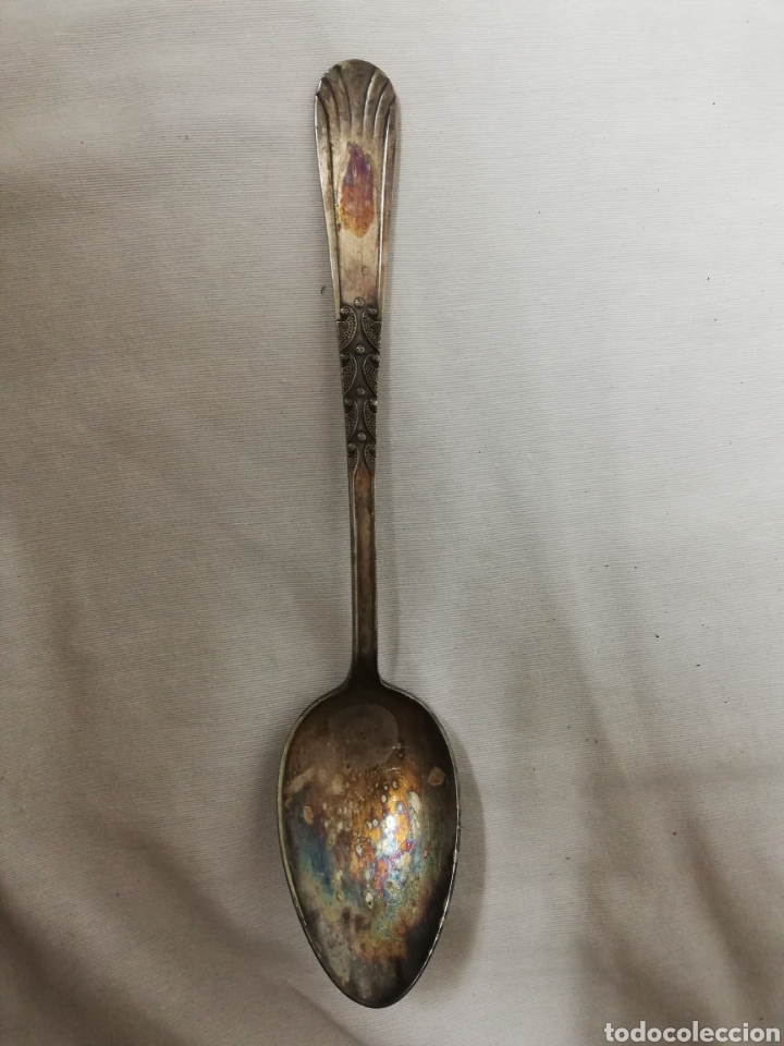 Antig&uuml;edades: CUCHARON EN BA&Ntilde;O DE PLATA. PUNZONADA. 27CM. - Foto 1