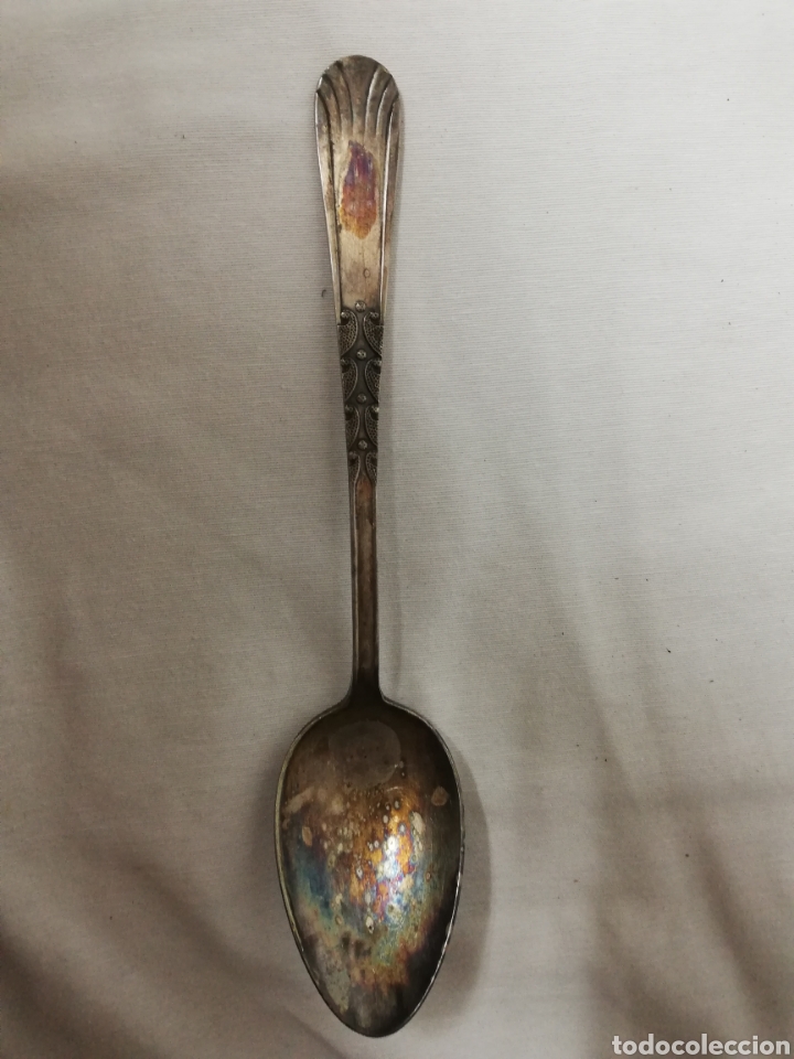 Antig&uuml;edades: CUCHARON EN BA&Ntilde;O DE PLATA. PUNZONADA. 27CM. - Foto 2