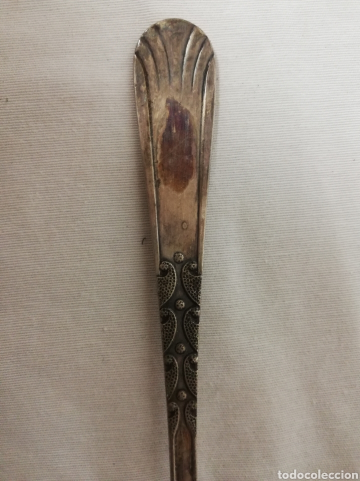 Antig&uuml;edades: CUCHARON EN BA&Ntilde;O DE PLATA. PUNZONADA. 27CM. - Foto 3