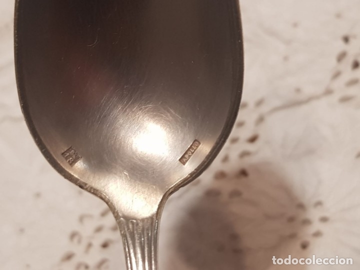 Antig&uuml;edades: 6 cucharas postre ba&ntilde;o plata selladas - Foto 3