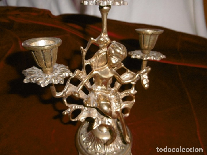 Antig&uuml;edades: FIGURA CANDELABRO 3 VELAS DE BRONCE. - Foto 5
