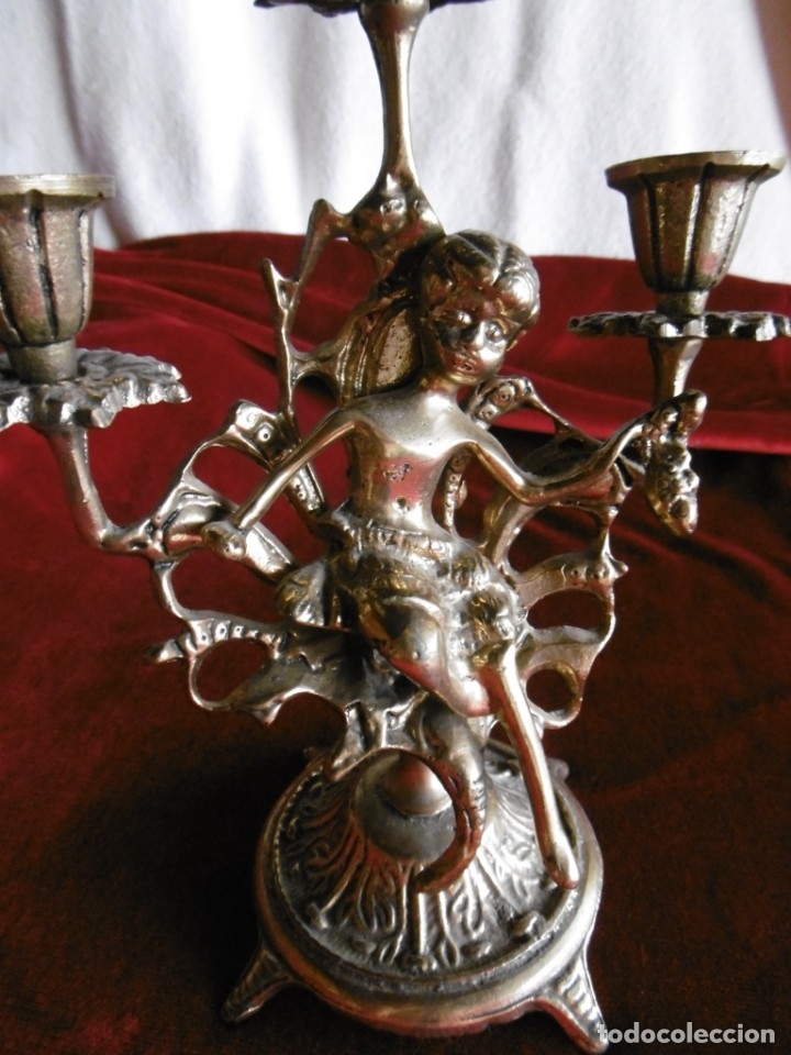 Antig&uuml;edades: FIGURA CANDELABRO 3 VELAS DE BRONCE. - Foto 6