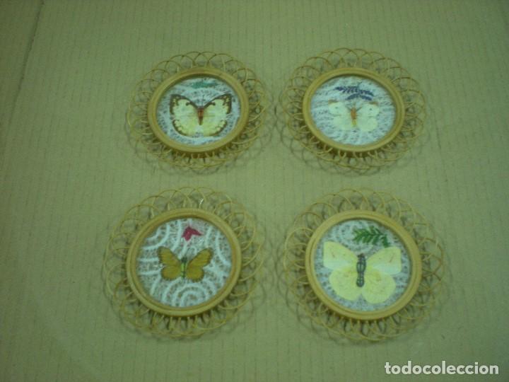 Antig&uuml;edades: 4 POSAVASOS DE MADERA Y MARIPOSAS