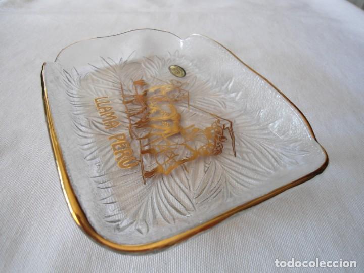 Antig&uuml;edades: BANDEJA DE CRISTAL DECORADA EN ORO LLAMA PERU - Foto 4