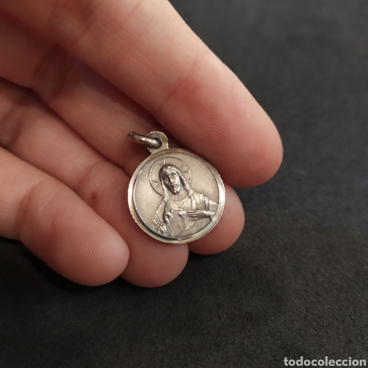 Antig&uuml;edades: Medalla de plata corazon de Jesus y Maria. - Foto 3