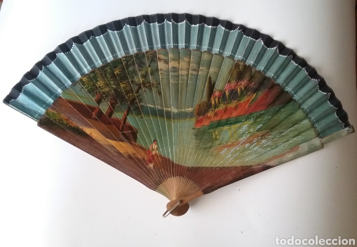 Antig&uuml;edades: Abanico en madera pintado a mano - Foto 1