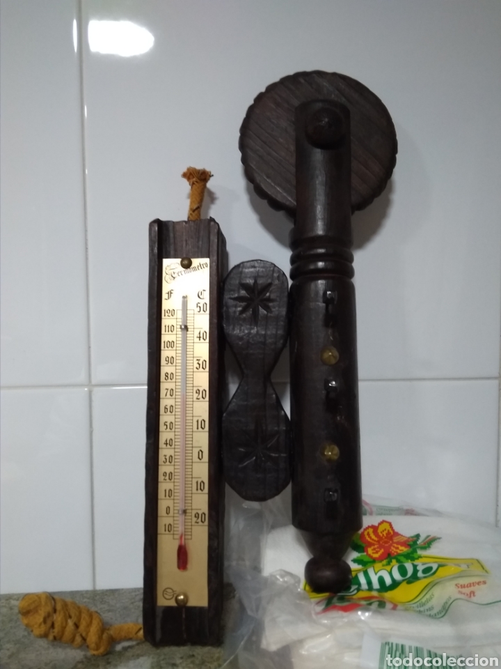 Antig&uuml;edades: Mechero decoraci&oacute;n de mecha con term&oacute;metro de pared - Foto 1