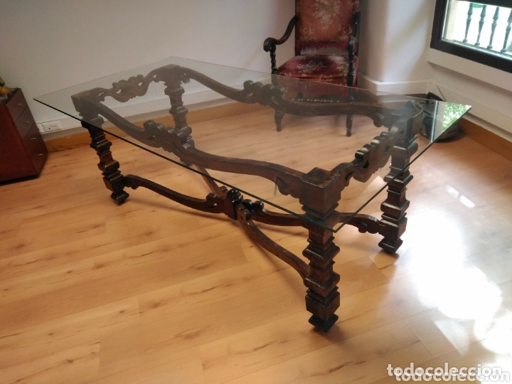 Antig&uuml;edades: Mesa de madera y cristal SXVIII - Foto 2