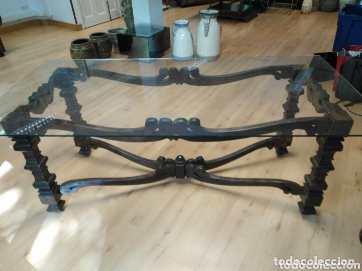 Antig&uuml;edades: Mesa de madera y cristal SXVIII - Foto 3