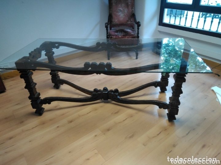 Antig&uuml;edades: Mesa de madera y cristal SXVIII - Foto 4