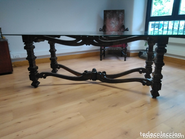 Antig&uuml;edades: Mesa de madera y cristal SXVIII - Foto 5