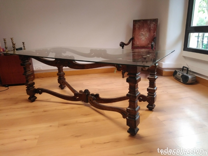 Antig&uuml;edades: Mesa de madera y cristal SXVIII - Foto 1