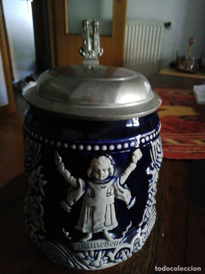 Antig&uuml;edades: Jarra de cerveza con tapadera 16 cm - Foto 2