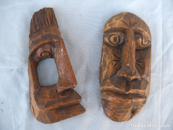 Antig&uuml;edades: M&Aacute;SCARAS EN MADERA TALLADA FIRMADAS
