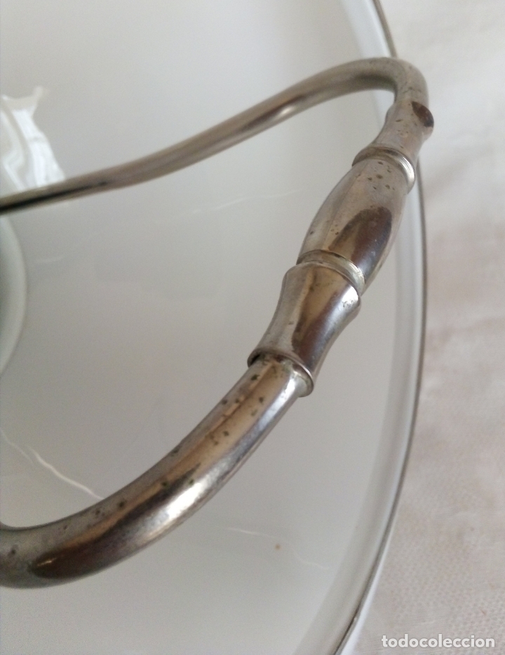 Antig&uuml;edades: L&Aacute;MPARA DE TECHO DE CORDON EXTENSIBLE Y GRAN TULIPA DE OPALINA 36 cm. - Foto 4