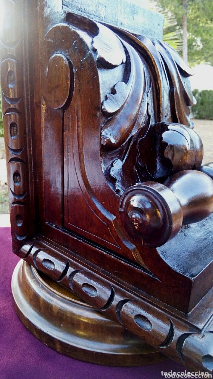 Antigüedades: Importante mensula - Capitel de madera tallada a mano. Medidados del siglo XIX. Exquisito tallado. - Foto 8 - 173831772