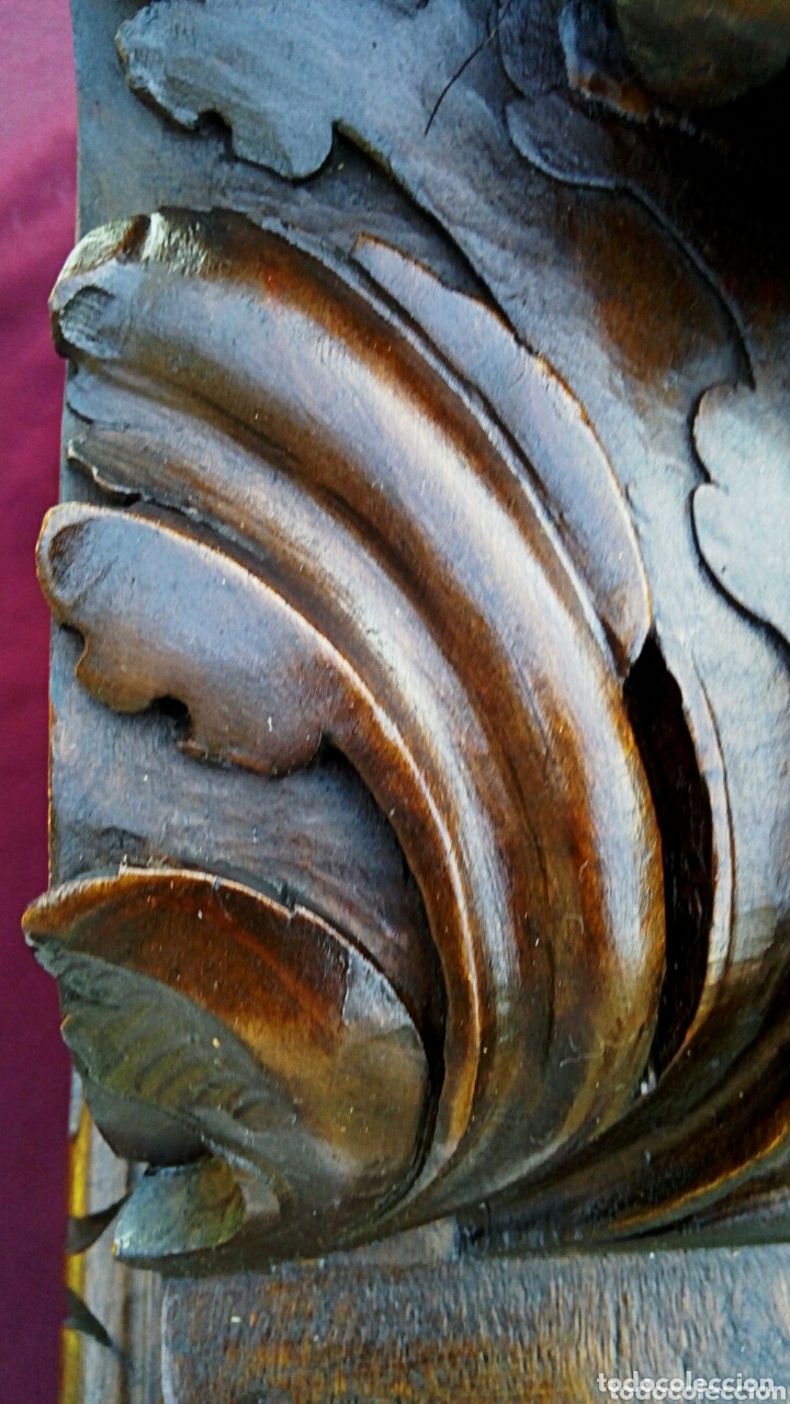 Antigüedades: Importante mensula - Capitel de madera tallada a mano. Medidados del siglo XIX. Exquisito tallado. - Foto 10 - 173831772