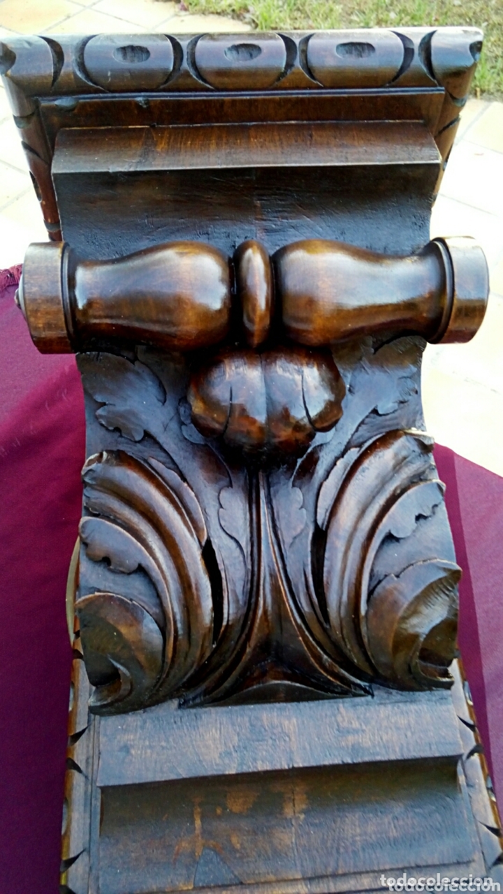 Antigüedades: Importante mensula - Capitel de madera tallada a mano. Medidados del siglo XIX. Exquisito tallado. - Foto 12 - 173831772
