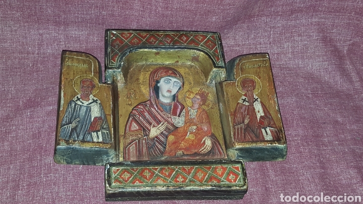 Antig&uuml;edades: ANTIGUO ICONO-TRIPTICO DE MADERA - Foto 21