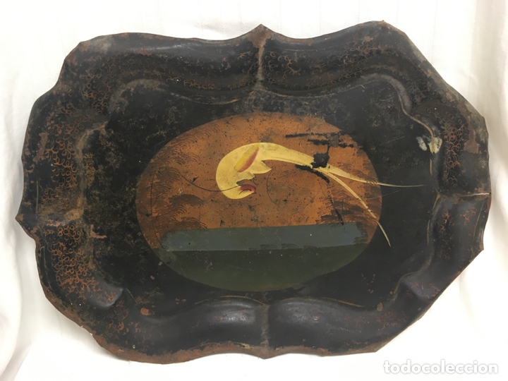 Antig&uuml;edades: Bandeja hierro pintada XIX - Foto 1