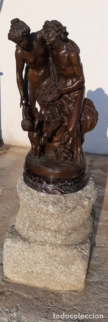 Antiguidades: Escultura de bronce Clodi&oacute;n, Francia 1736-1814 (Firmada)