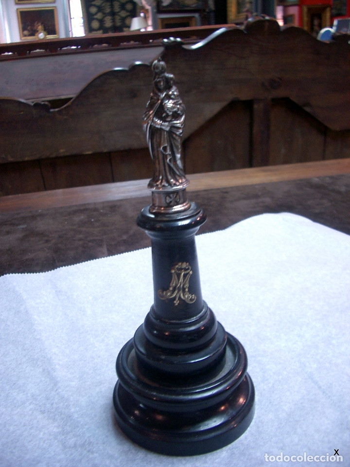 Antig&uuml;edades: Virgen del pilar en plata, peana de madera. - Foto 3